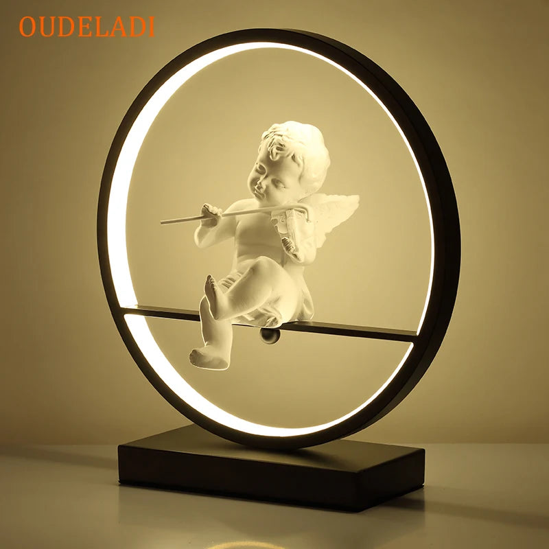 OUDELADI Angel doll table lamp bedside Romantic warm Couple desk lamp Modern home living room decor Bird table lamp